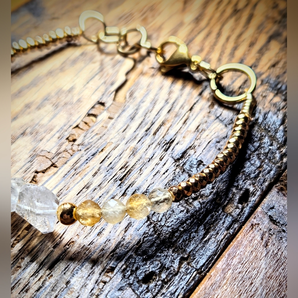 Earth Luxe: Natural Citrine & Double Terminated Herkimer Diamonds Bracelet - Picture 7 of 9